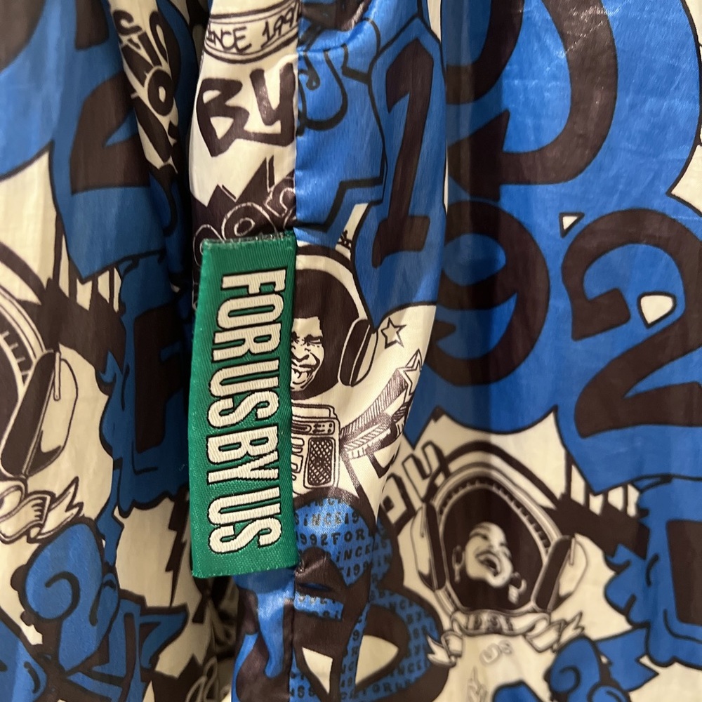 FUBU the Collection blue and white full zip Windbreaker Printed Hoodie Jacket - Picture 5 of 10